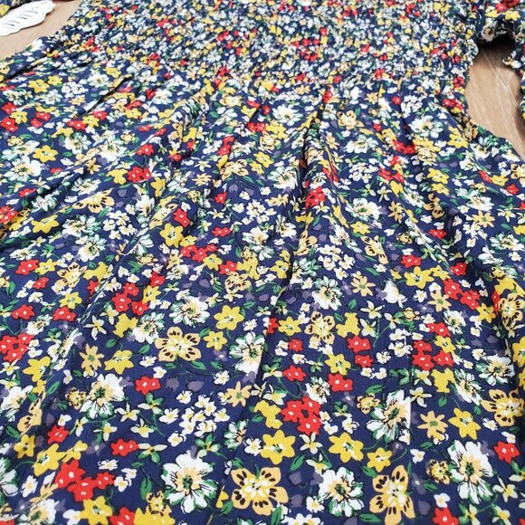 NWT AUW Womens Dress Size M Floral Blue Smocked Puff Sleeve Cottage Ballet Mini - Picture 4 of 14